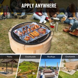 x marks fire pit grill grate, round cooking grate, heavy duty steel campfire bbq grill grid with handle and support x wire, portable camping cookware for outside party & gathering, 36 inch black