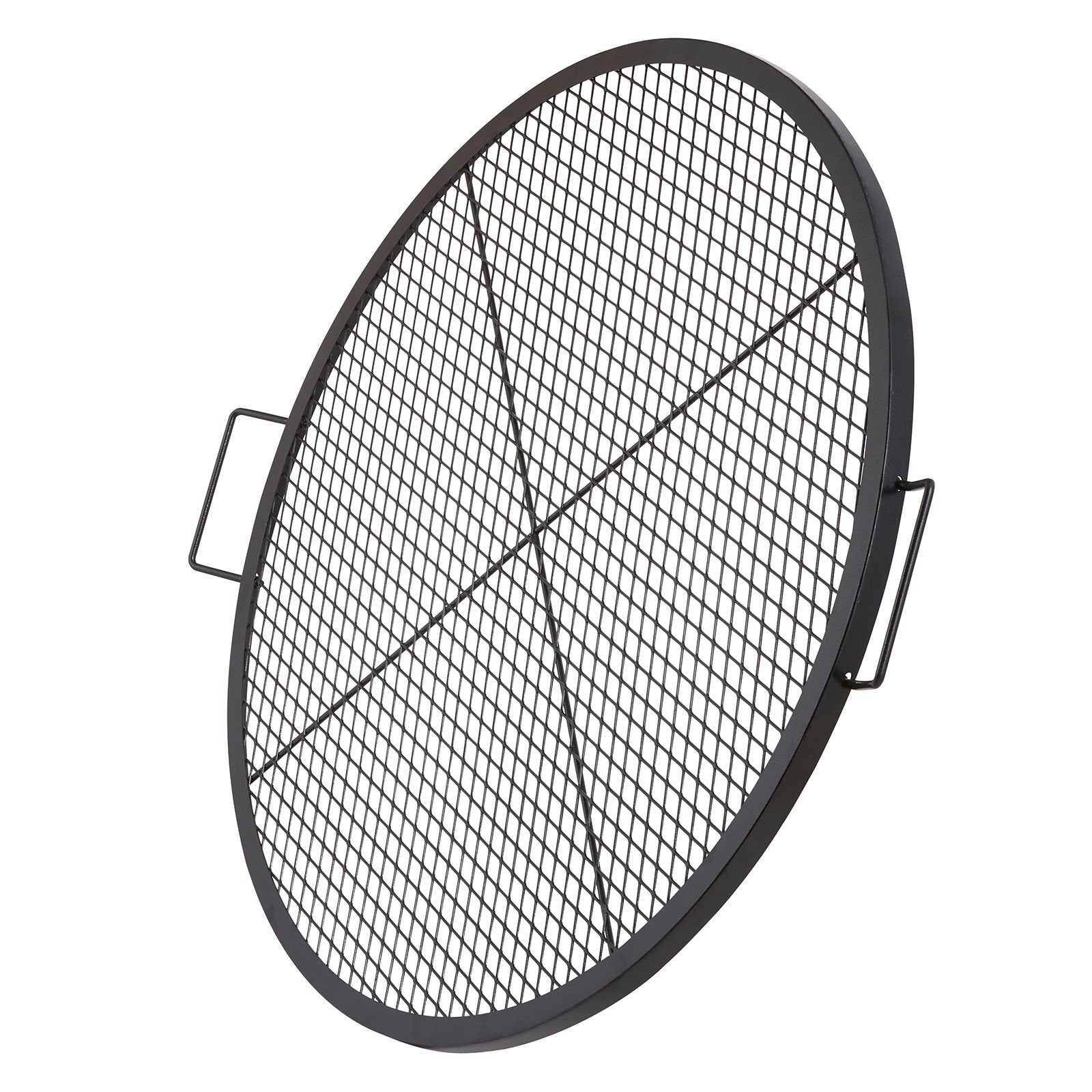 x marks fire pit grill grate, round cooking grate, heavy duty steel campfire bbq grill grid with handle and support x wire, portable camping cookware for outside party & gathering, 36 inch black