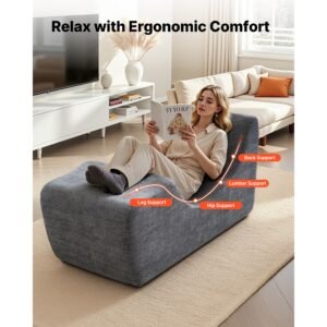 yoga chair chaise, ergonomic chaise lounge chair for yoga, modern boneless curved foam lounge indoor for massage, stretching, relaxation, exercise, used in living room, bedroom, balcony, grey