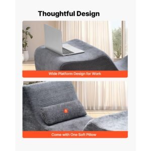 yoga chair chaise, ergonomic chaise lounge chair for yoga, modern boneless curved foam lounge indoor for massage, stretching, relaxation, exercise, used in living room, bedroom, balcony, grey