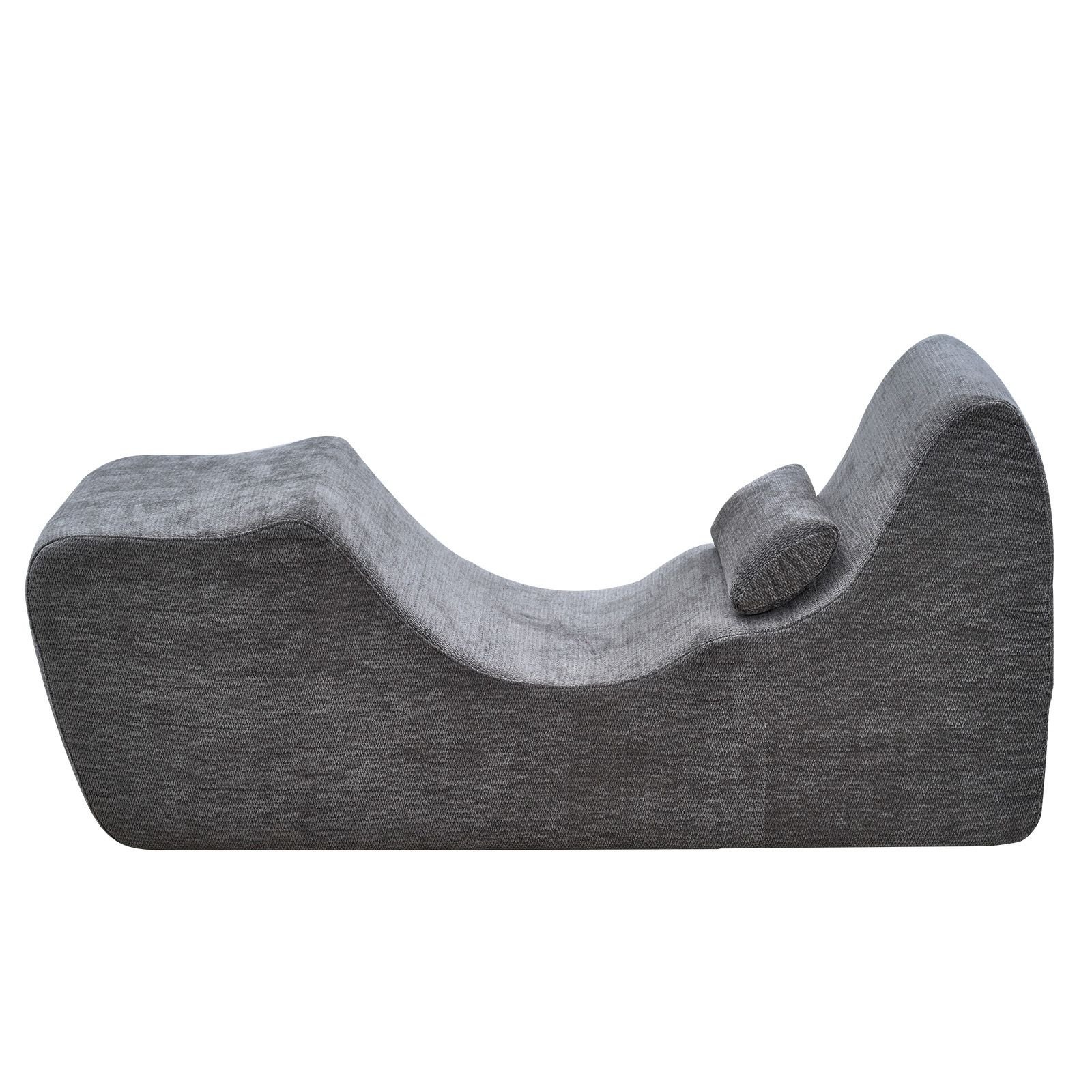 yoga chair chaise, ergonomic chaise lounge chair for yoga, modern boneless curved foam lounge indoor for massage, stretching, relaxation, exercise, used in living room, bedroom, balcony, grey