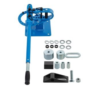 YP-9 Manual Bench Top Compact Bender Pipe Bending Machine 7 Dies 1-3inch Metal Fabrication Tube Rod Pipe Bender 44ft Mount Powdercoat Telescoping Handle Maximum 5/8 Thick 1-15/16inch Width