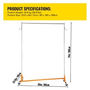 z rack, industrial grade z base garment rack, height adjustable rolling z garment rack, sturdy steel z base clothing rack with lockable casters, for home clothing store display orange (3 sets)