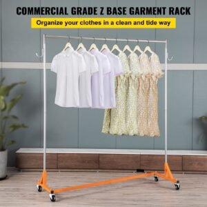z rack, industrial grade z base garment rack, rolling z garment rack, sturdy steel z base clothing rack with lockable casters for home garment store display commercial use oran