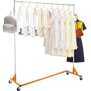 z rack, industrial grade z base garment rack, rolling z garment rack, sturdy steel z base clothing rack with lockable casters for home garment store display commercial use oran
