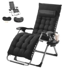 zero gravity chair, 26 inch zero gravity recliner lounge chair for indoor and outdoor, adjustable anti gravity chair with cushion, headrest, footrest, and cupholder, 500 lbs, black