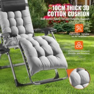 zero gravity chair, 26 inch zero gravity recliner lounge chair for indoor and outdoor, adjustable anti gravity chair with cushion, headrest, footrest, and cupholder, 500 lbs, gray