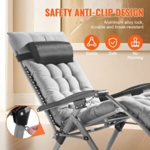 zero gravity chair, 26 inch zero gravity recliner lounge chair for indoor and outdoor, adjustable anti gravity chair with cushion, headrest, footrest, and cupholder, 500 lbs, gray