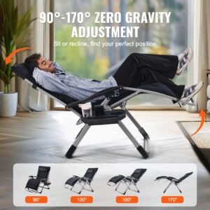 zero gravity chair, 33 inch zero gravity recliner lounge chair for indoor and outdoor, adjustable anti gravity chair with cushion, headrest, footrest, and cupholder, 500 lbs, black