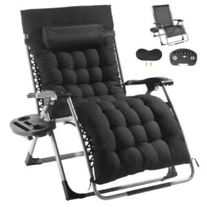 zero gravity chair, 33 inch zero gravity recliner lounge chair for indoor and outdoor, adjustable anti gravity chair with cushion, headrest, footrest, and cupholder, 500 lbs, black