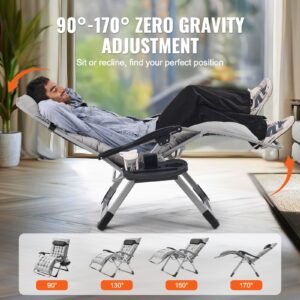 zero gravity chair, 33 inch zero gravity recliner lounge chair for indoor and outdoor, adjustable anti gravity chair with cushion, headrest, footrest, and cupholder, 500 lbs, gray