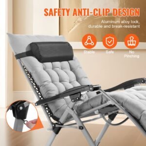 zero gravity chair, 33 inch zero gravity recliner lounge chair for indoor and outdoor, adjustable anti gravity chair with cushion, headrest, footrest, and cupholder, 500 lbs, gray