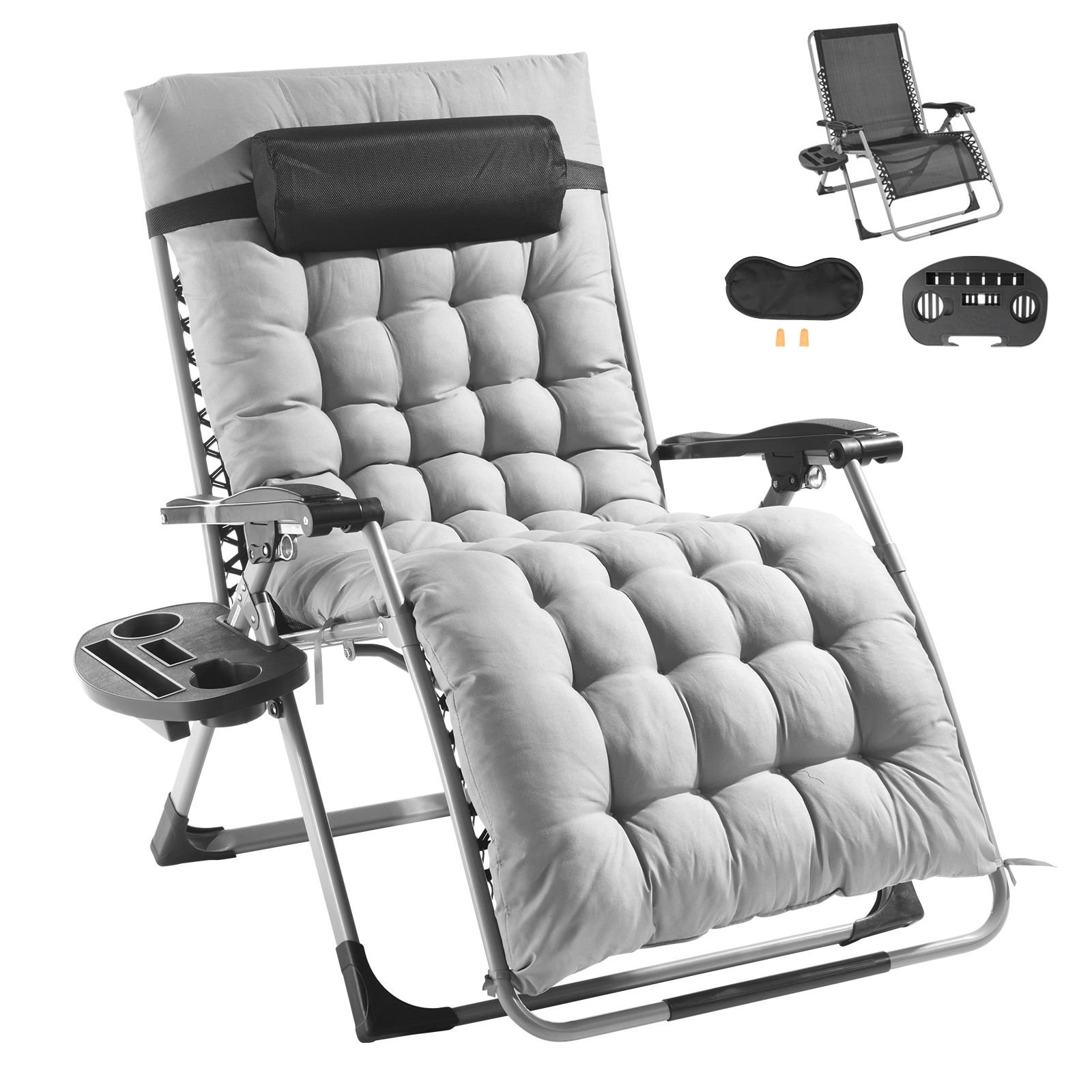 zero gravity chair, 33 inch zero gravity recliner lounge chair for indoor and outdoor, adjustable anti gravity chair with cushion, headrest, footrest, and cupholder, 500 lbs, gray