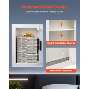 0.83 sq.ft wall safe, 3 tier hidden wall safe with password, key & turning knob, q235 cold rolled steel in wall box with adjustable shelves & mounting holes for money, jewelry, passport, white