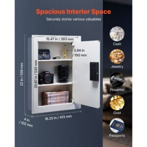 0.83 sq.ft Wall Safe, 3-Tier Hidden Wall Safe with Password, Key & Turning Knob, Q235 Cold-Rolled Steel In-Wall Box with Adjustable Shelves & Mounting Holes for Money, Jewelry, Passport, White