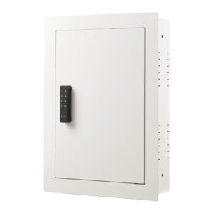 0.83 sq.ft wall safe, 3 tier hidden wall safe with password, key & turning knob, q235 cold rolled steel in wall box with adjustable shelves & mounting holes for money, jewelry, passport, white