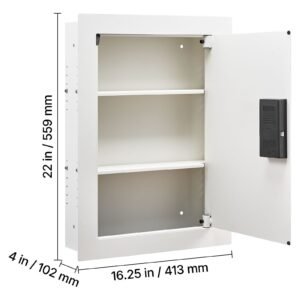 0.83 sq.ft wall safe, 3 tier hidden wall safe with password, key & turning knob, q235 cold rolled steel in wall box with adjustable shelves & mounting holes for money, jewelry, passport, white
