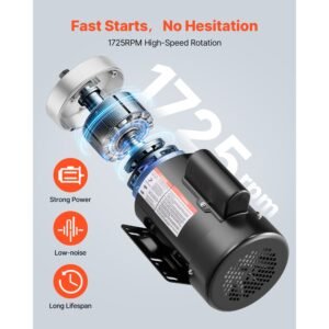 1 hp electric motor, 1725rpm air compressor motor, cw/ccw rotation, 5/8 inch shaft diameter, 1.88inch shaft length, 4.1n.m torque, single phase, tefc cooling, 115v/230v, 56 frame