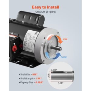 1 hp electric motor, 1725rpm air compressor motor, cw/ccw rotation, 5/8 inch shaft diameter, 1.88inch shaft length, 4.1n.m torque, single phase, tefc cooling, 115v/230v, 56 frame