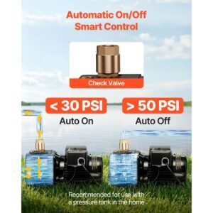 1 hp shallow well jet pump, ac 115/230 volt, 1400 gph dual voltage cast iron well jet pump, with 164 ft max head lift, automatic pressure switch, for garden irrigation lawn sprinkler system