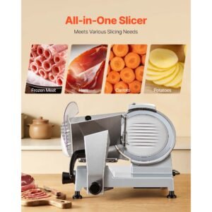 10" commercial meat slicer, 240w electric deli food slicer with carbon steel blade, built in sharpener & 0 0.47" adjustable thickness for frozen meat, ham, baguett, steak, ul approved