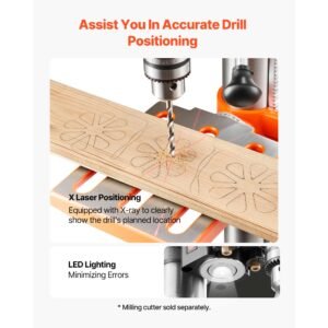 10 inch benchtop drill press, 5 amp, 0.8 hp 600w bench drill press, 530 3140 rpm variable speed, 0 45° tilting worktable, with laser and led work light, tabletop drilling machine, for wood metal
