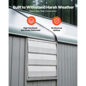 10 inch shutter exhaust fan wall mounted 874 cfm automatic louvers, sturdy steel housing, low noise, ac motor, ventilation and cooling for attic, garage, barn, greenhouse, workshop, silver