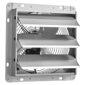 10 Inch Shutter Exhaust Fan Wall Mounted 874 CFM Automatic Louvers, Sturdy Steel Housing, Low Noise, AC Motor, Ventilation and Cooling for Attic, Garage, Barn, Greenhouse, Workshop, Silver