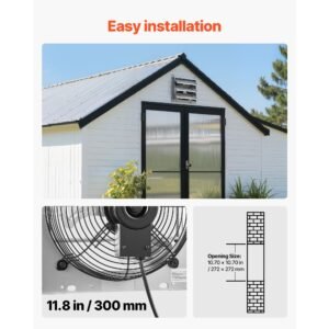 10 inch shutter exhaust fan wall mounted 874 cfm automatic louvers, sturdy steel housing, low noise, ac motor, ventilation and cooling for attic, garage, barn, greenhouse, workshop, silver