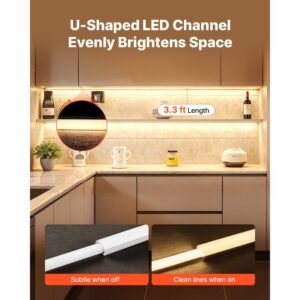 10 pack 3.3 ft/1m u shape led aluminum channel, with milky cover, end caps and mounting clips, aluminum profile for led strip light installations, easy installation, for under cabinet counter