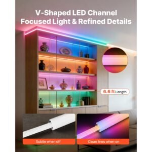 10 pack 6.6 ft/2m v shape led aluminum channel, with milky cover, end caps and mounting clips, aluminum profile for led strip light installations, easy installation, for under cabinet counter