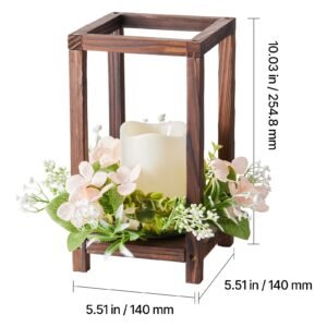 10 set/30 pcs wooden wedding lantern centerpiece, includes 10 wooden lantern candle holder 10 flameless led candle 10 champagne flower wreath for wedding table party farmhouse decor, brown