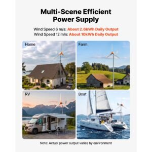 1000w 12v wind turbine generator, 3 blade wind turbine kit with wind/solar hybrid controller, efficient 3 phase ac permanent wind power generator for rv boat home farm (tower pole not include)