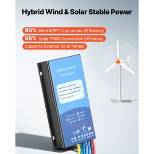 1000w 12v wind turbine generator, 3 blade wind turbine kit with wind/solar hybrid controller, efficient 3 phase ac permanent wind power generator for rv boat home farm (tower pole not include)