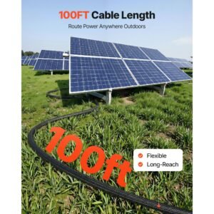 100ft solar panel extension cable, 10 awg, solar panel wire with flame retardant protective sleeving, female and male connectors, ip67 waterproof pv wire, for outdoor automotive rv, black & red