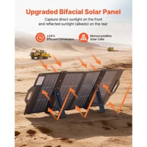 100w bifacial solar panel, 16bb n type foldable monocrystalline solar panel charger 24% efficiency, portable with mc4 output, usb a (qc3.0), type c & dc ports for power stations camping hiking