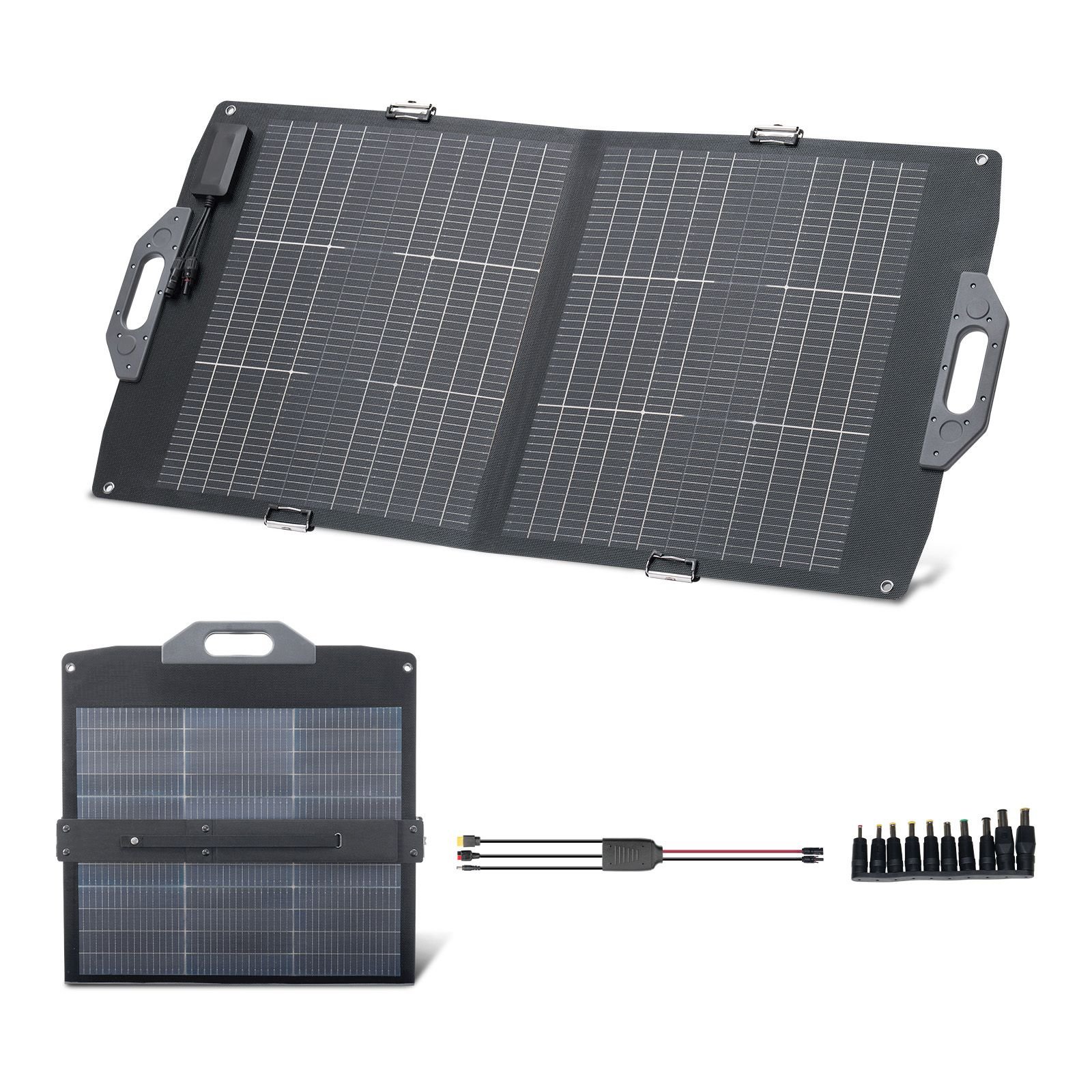 100w bifacial solar panel, 16bb n type foldable monocrystalline solar panel charger 24% efficiency, portable with mc4 output, usb a (qc3.0), type c & dc ports for power stations camping hiking