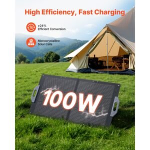 100w foldable solar panel, 24% high efficiency portable monocrystalline solar panel charger with mc4 output, usb a, type c & dc ports, ip65 waterproof for power stations, camping, hiking trips