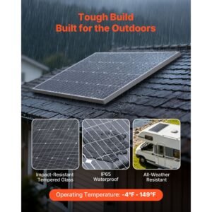 100w monocrystalline solar panel, 23% high efficiency mono pv module with stable mc4 output & aluminum frame, ip65 waterproof solar panel for car boat rv flat rooftop off grid applications