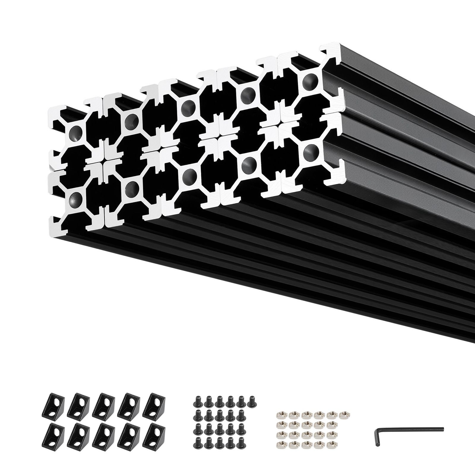 10pcs 2020 aluminum extrusion profile, 48 inch 1220 mm, t slot european standard anodized linear rail, high strength extruded aluminum rail, for 3d printer parts and cnc diy workbench, black