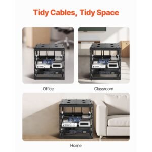 10u open frame network rack, 23 in depth, wall mounted or floor standing server rack, heavy duty 4 post, with vented shelves & mounting hardware, holds all your networking it equipment av gear