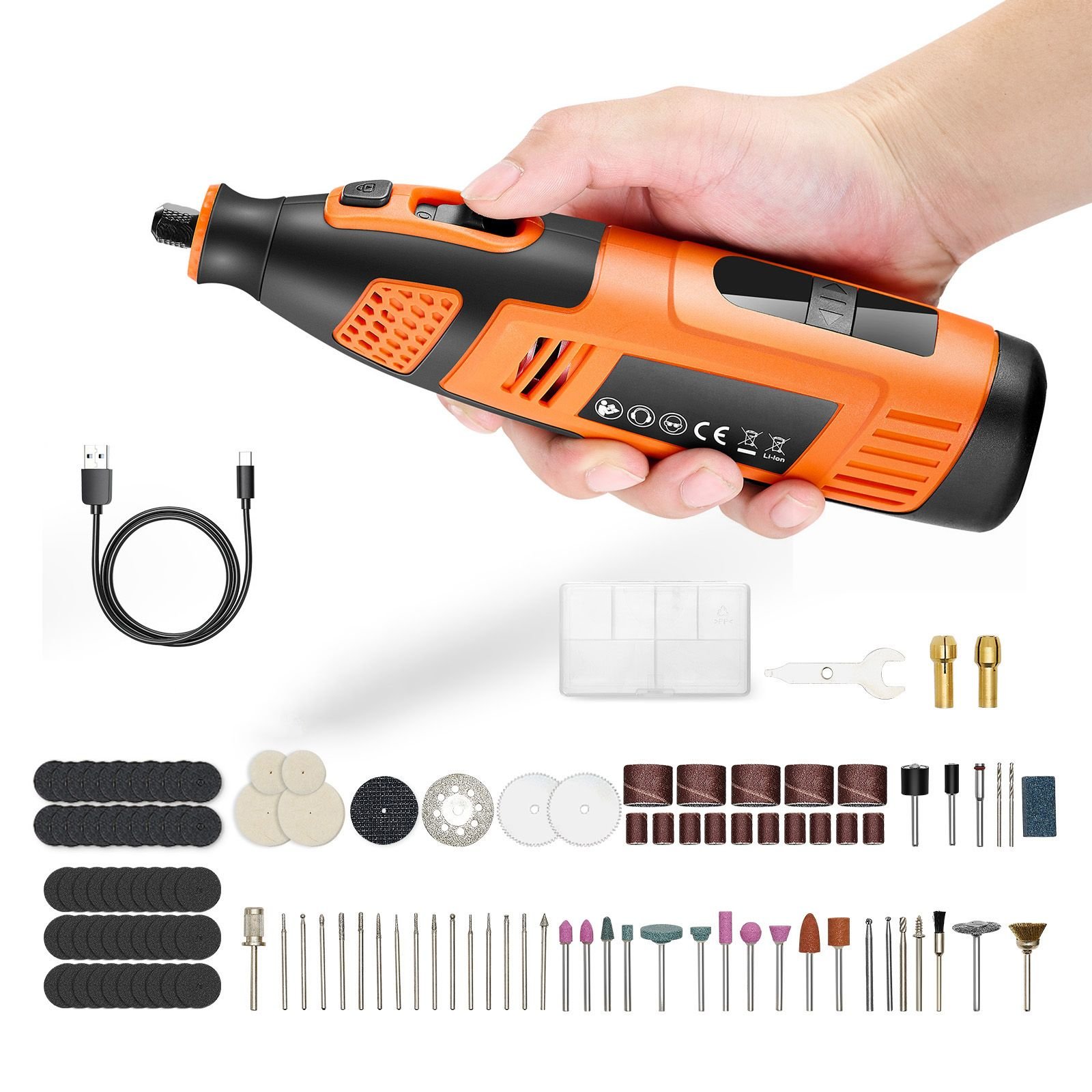 119 piece cordless rotary tool kit, dc12v portable mini power rotary tool, 28 level speed 5000 32000 rpm multi purpose diy tools for engraving, sanding, polishing, carving, cutting, diy crafts