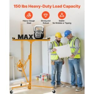 11ft drywall lift, heavy duty 150 lbs sheetrock hoist with adjustable telescoping arm, lockable wheels, drywall lifter panel jack hoist tools ideal for ceiling & wall installation (yellow)