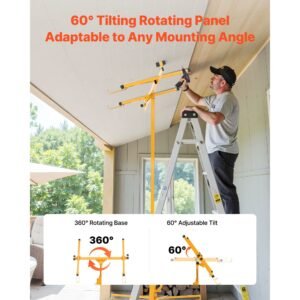 11ft drywall lift, heavy duty 150 lbs sheetrock hoist with adjustable telescoping arm, lockable wheels, drywall lifter panel jack hoist tools ideal for ceiling & wall installation (yellow)