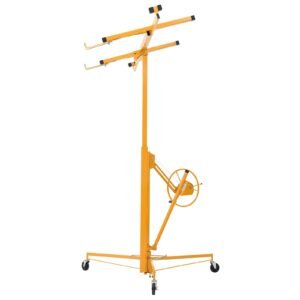 11ft Drywall Lift, Heavy-Duty 150 lbs Sheetrock Hoist with Adjustable Telescoping Arm, Lockable Wheels, Drywall Lifter Panel Jack Hoist Tools Ideal for Ceiling & Wall Installation (Yellow)