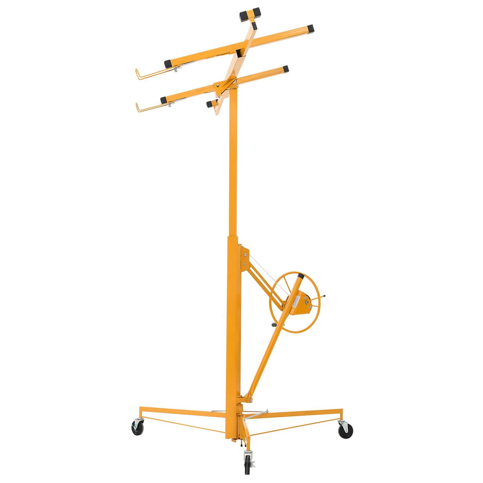 11ft drywall lift, heavy duty 150 lbs sheetrock hoist with adjustable telescoping arm, lockable wheels, drywall lifter panel jack hoist tools ideal for ceiling & wall installation (yellow)