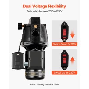 1/2 hp shallow well jet pump, ac 115/230 volt, 790 gph dual voltage cast iron well jet pump, with 147 ft max head lift, automatic pressure switch, for garden irrigation lawn sprinkler system