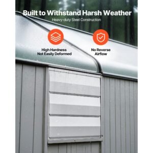 12 inch shutter exhaust fan wall mounted 1347 cfm automatic louvers, sturdy steel housing, low noise, ac motor, ventilation and cooling for attic, garage, barn, greenhouse, workshop, silver
