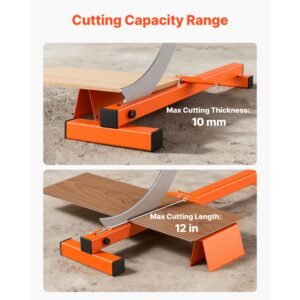 12 inch vinyl floor cutter, 10mm thick laminate flooring cutter with cutting angle guide, rubber handle, honing stone, d2 steel blade for cutting laminate, vinyl, home renovation