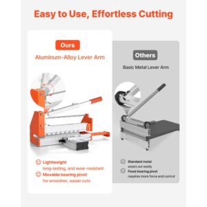 12 inch vinyl floor cutter, 12mm thick laminate flooring cutter with upgraded labor saving aluminum alloy lever, telescoping support plate, cuts certain engineered wood, lvt, vct, spc, lvp, wpc